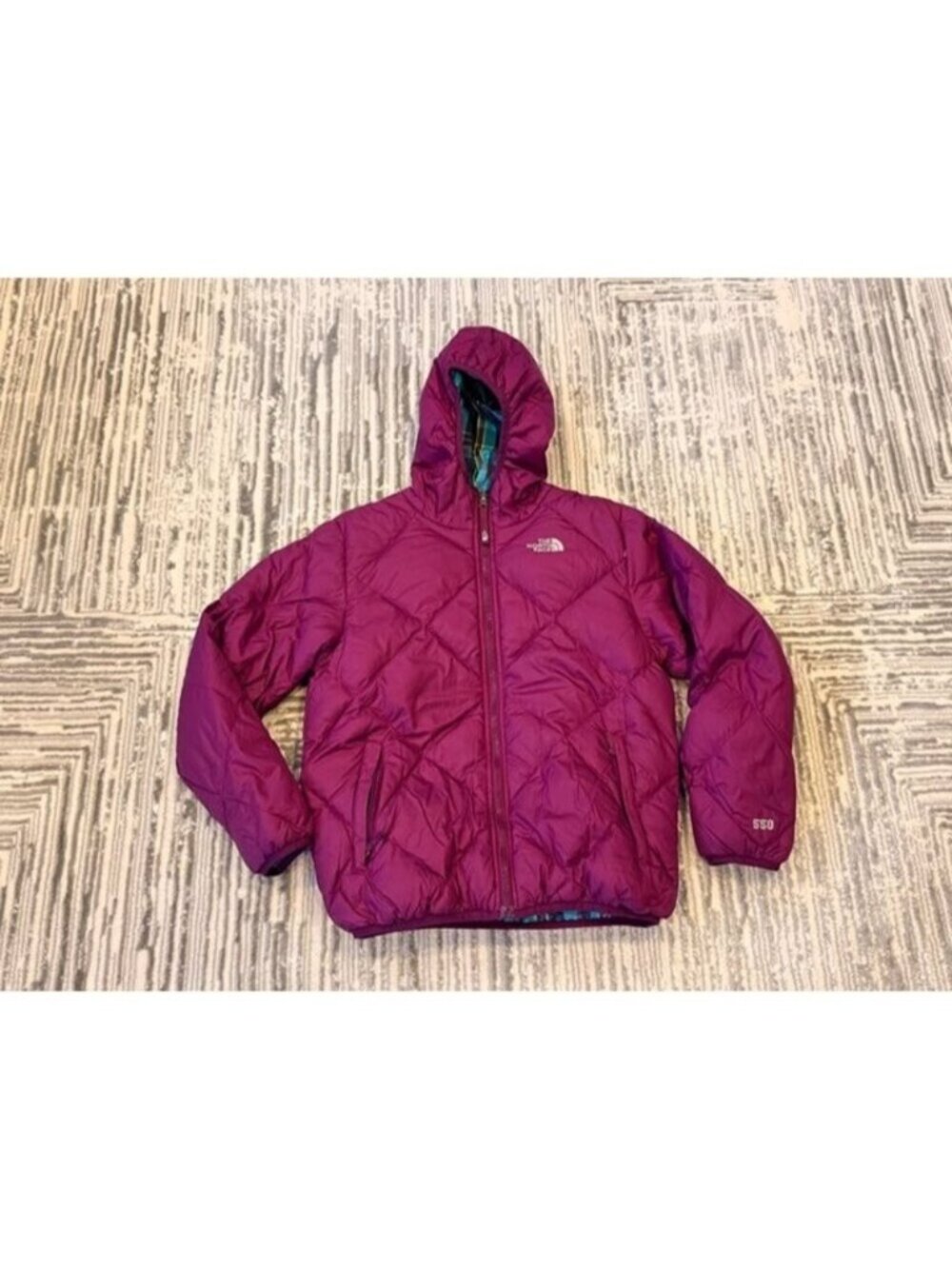 The North Face girls youth large 14/16 purple Reversible 550 down puffer coat